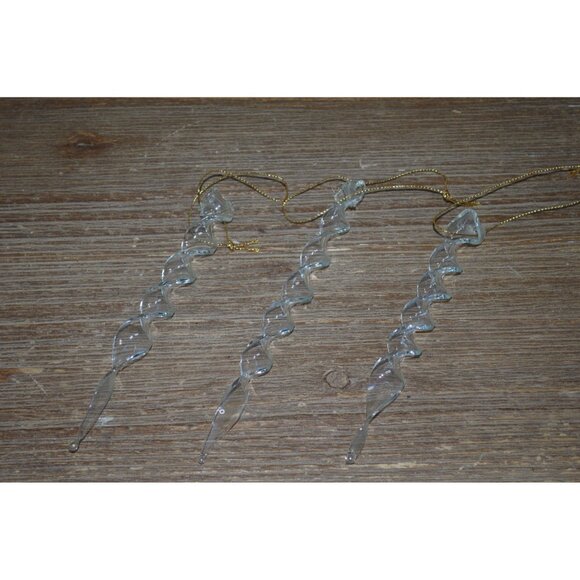 Christmas Ornaments Clear Glass Icicles Twisted Spiral Set of 6 Hanging - Picture 6 of 7
